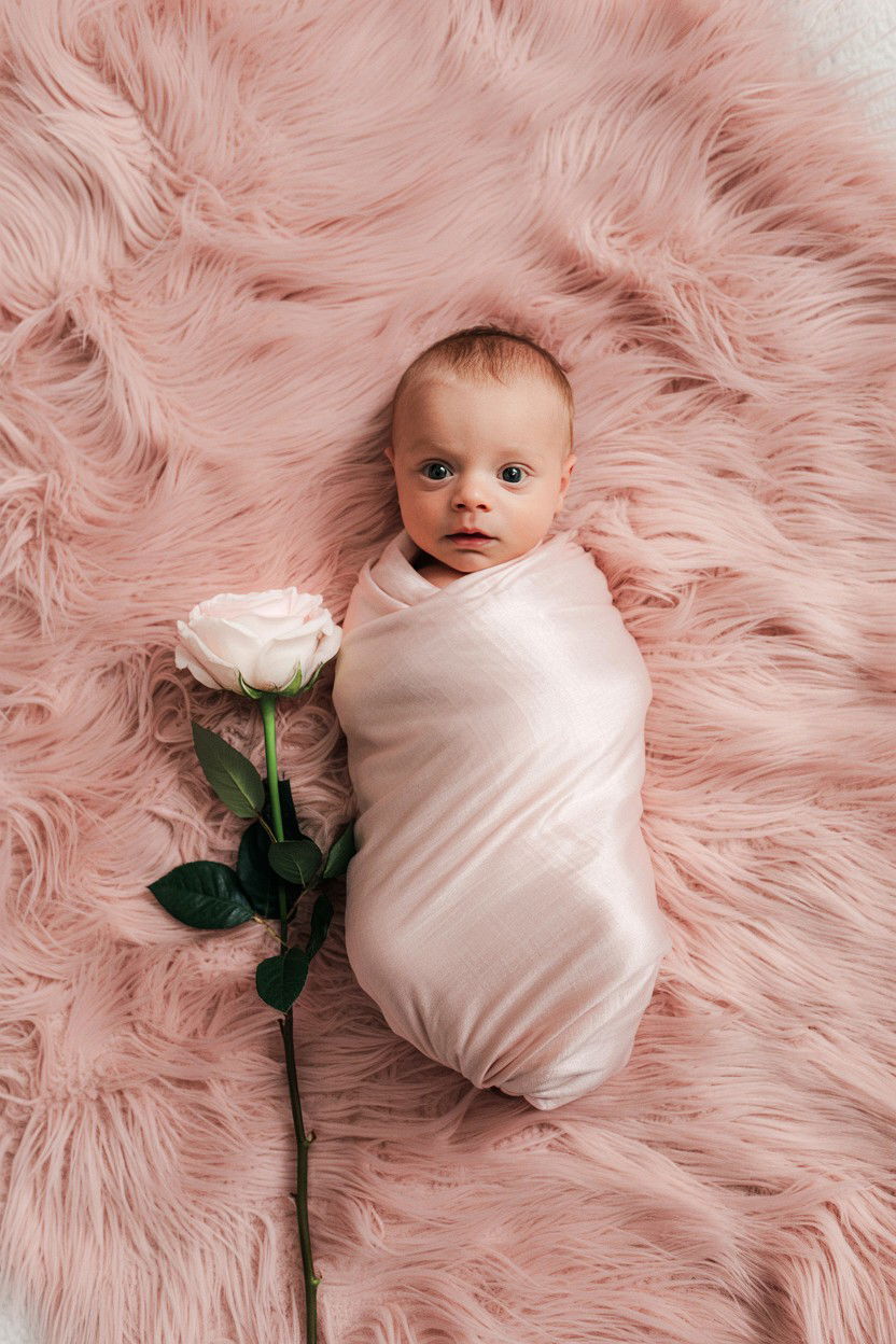 Pink Faux Fur Rug - 25 Valentine's Day Newborn Photo Ideas