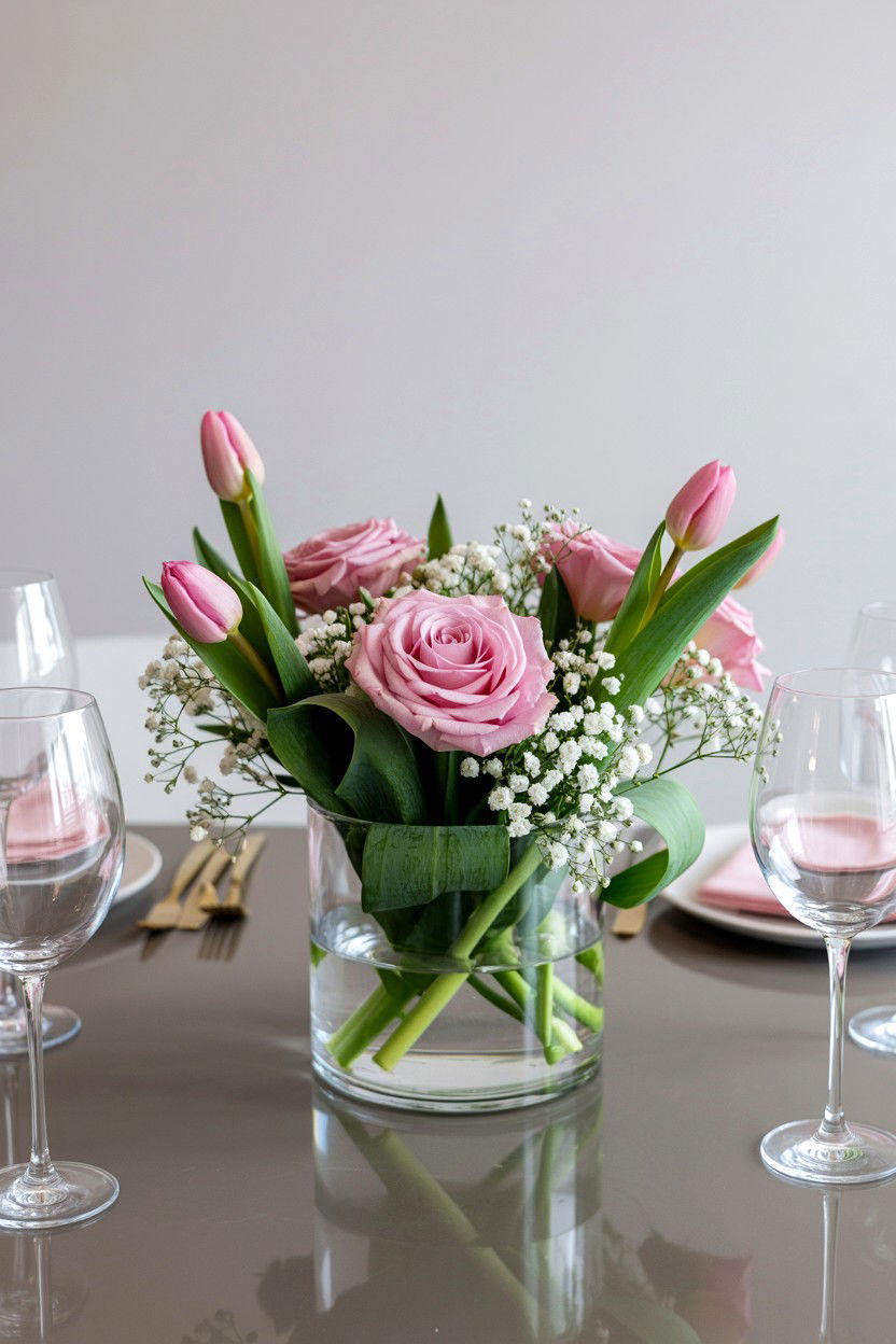 Pink Floral Centerpiece - 25 Valentine's Day Home Decor Ideas
