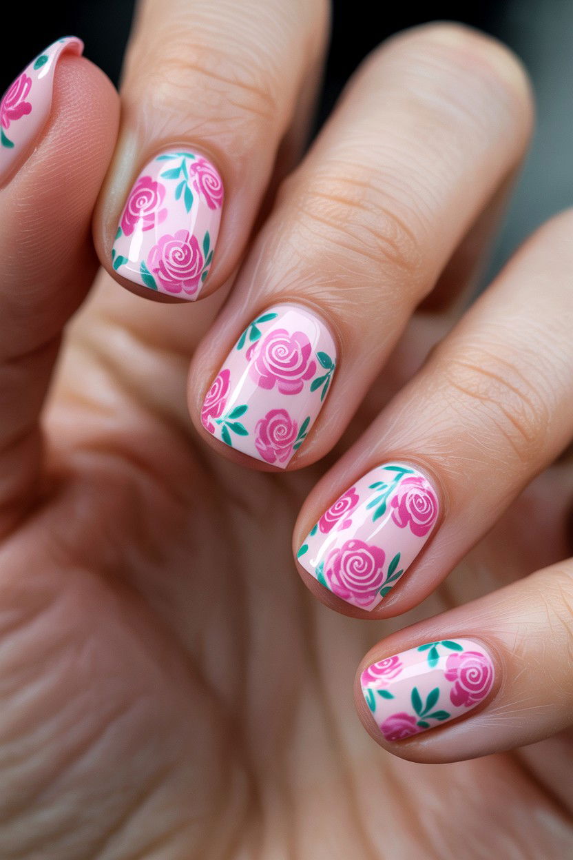 Pink Floral Nails - 25 Pink Valentine's Day Nail Ideas
