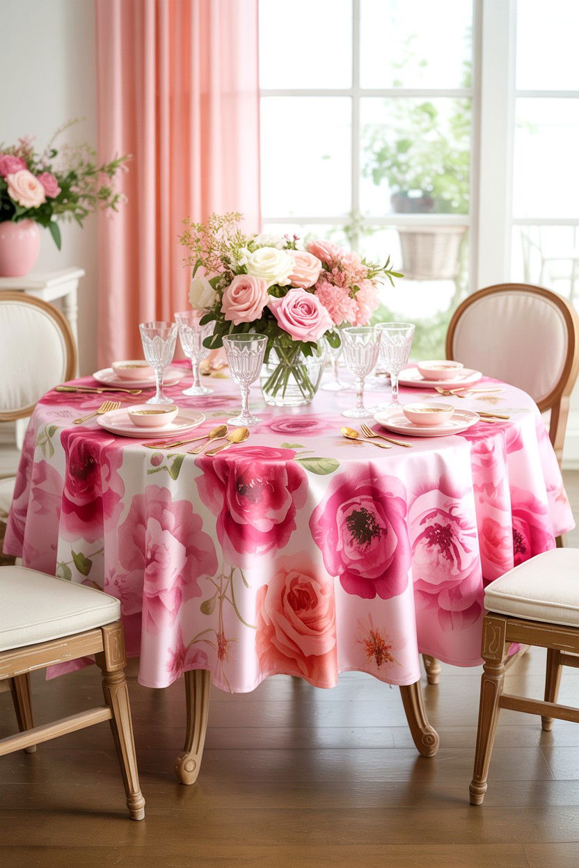 Pink Floral Tablecloth - 25 Valentine's Day Table Cloth Ideas
