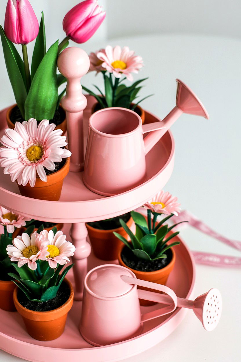 Pink Flower Valentine Tiered Tray - 25 Pink Valentine's Day Tiered Tray Ideas