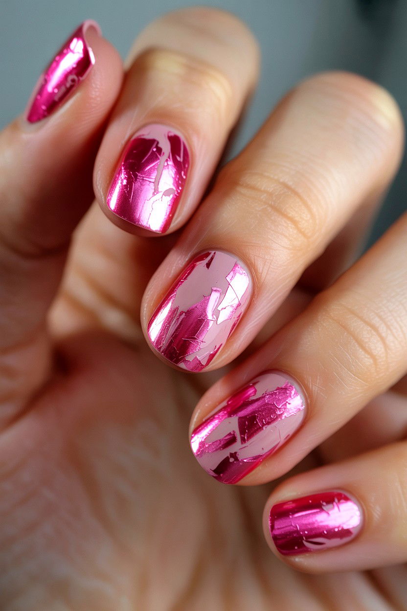 Pink Foil Nails - 25 Pink Valentine's Day Nail Ideas