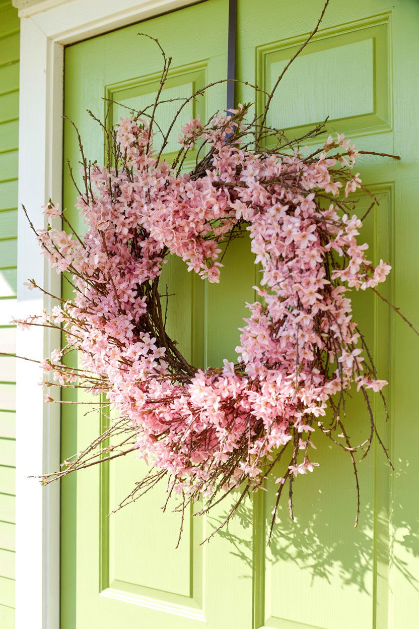 Pink Forsythia - 25 Elegant Valentine's Day Wreath Ideas