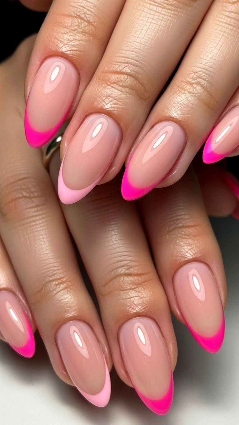 Pink French Tip Nails - 25 valentine's day nails