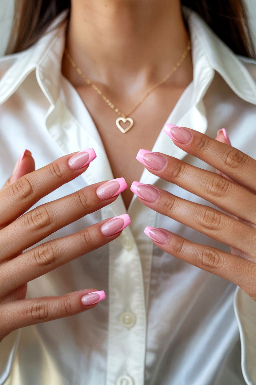 Pink French Tip Press On Nails - 25 Valentine's Day Press On Nail Ideas