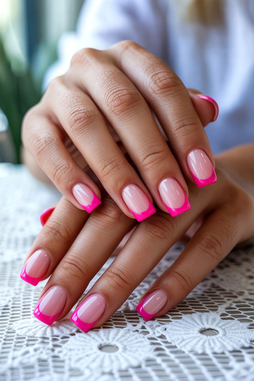 Pink French Tip Square Nails - 25 Valentine's Day Square Nail Ideas