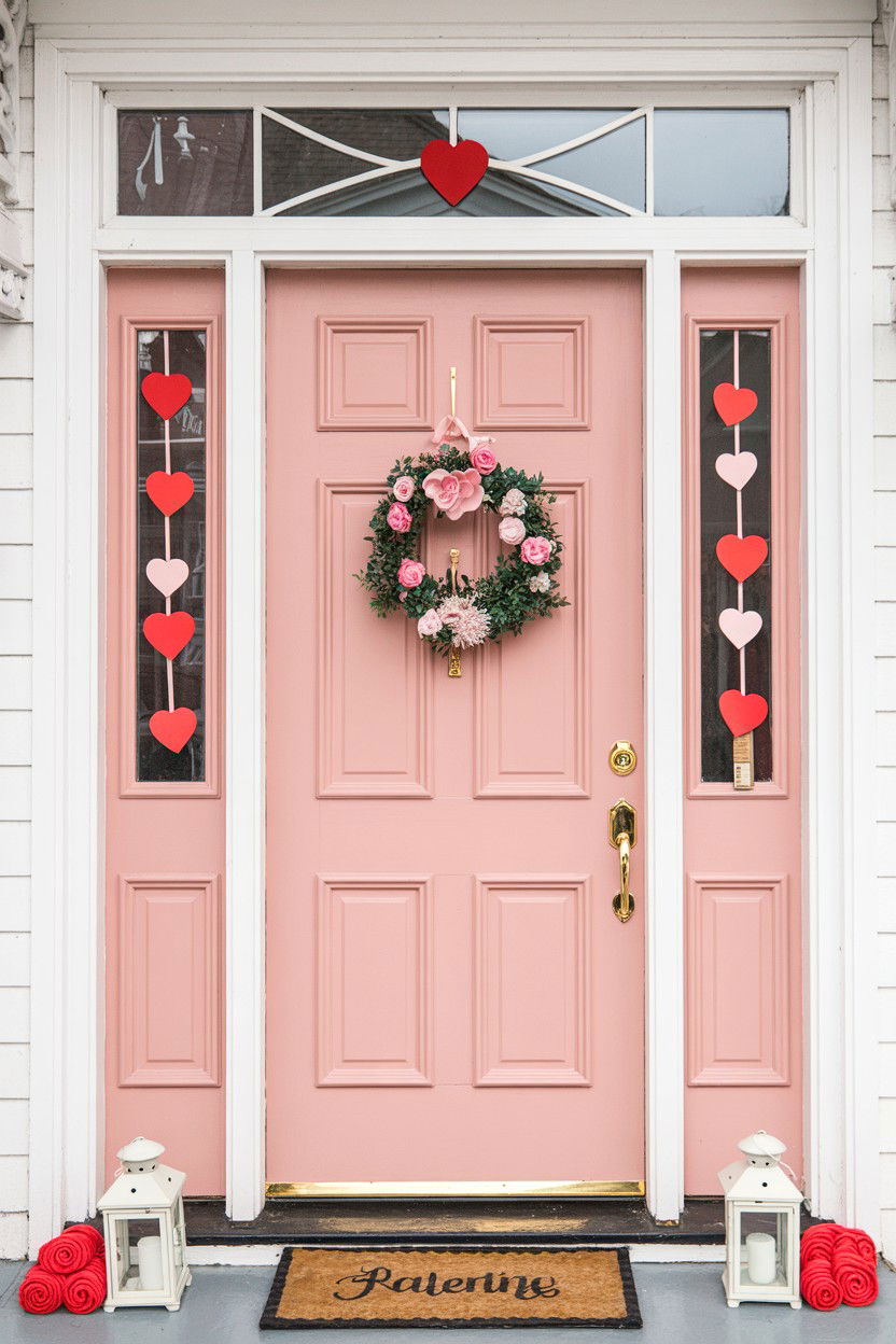 Pink Front Door - 25 Valentine's Day Porch Decorating Ideas