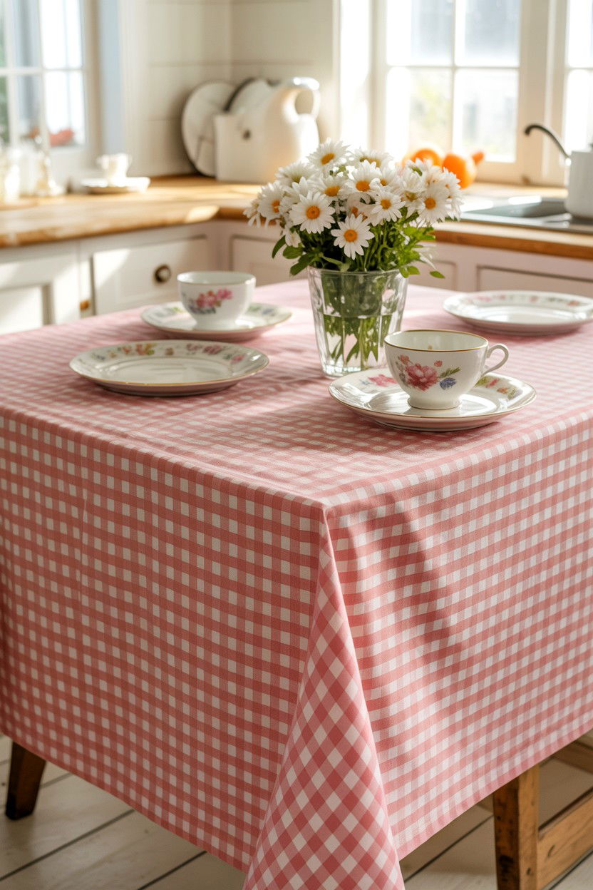 Pink Gingham Tablecloth - 25 Cottagecore Valentine's Day Decor Ideas