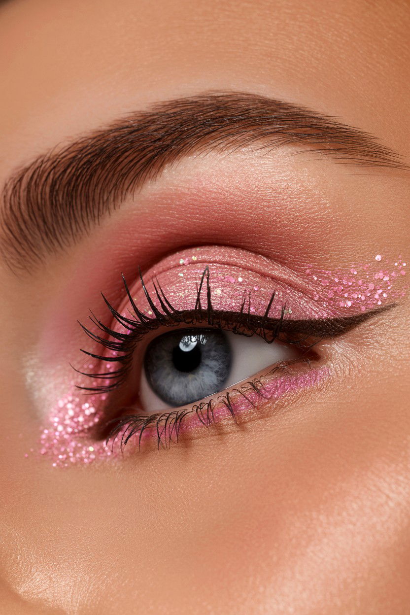 Pink Glitter Eyes - 25 Pink Valentine's Day Makeup Looks