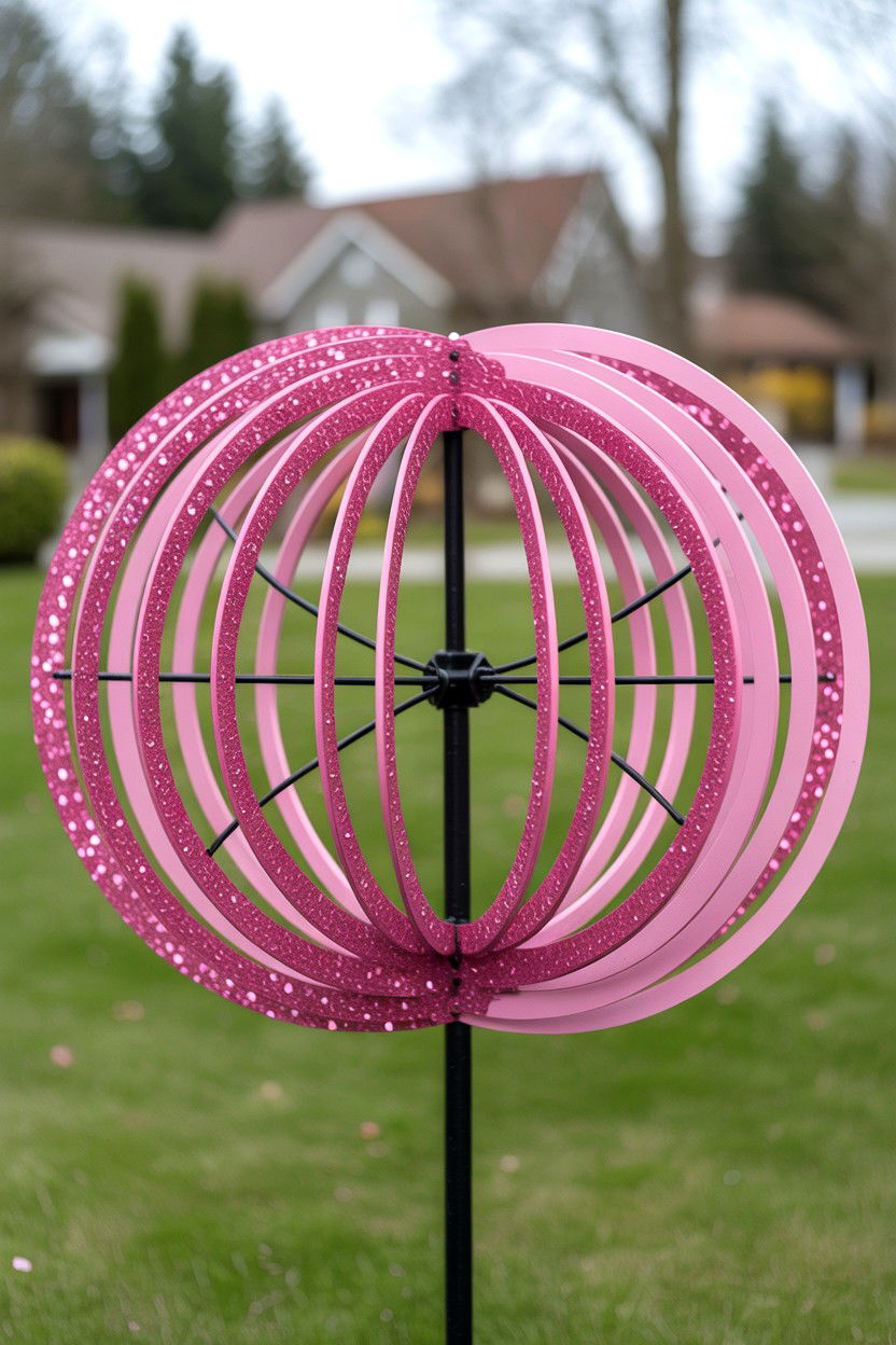 Pink Glitter Kinetic Yard Art - 25 Valentine's Day Wind Spinner Ideas