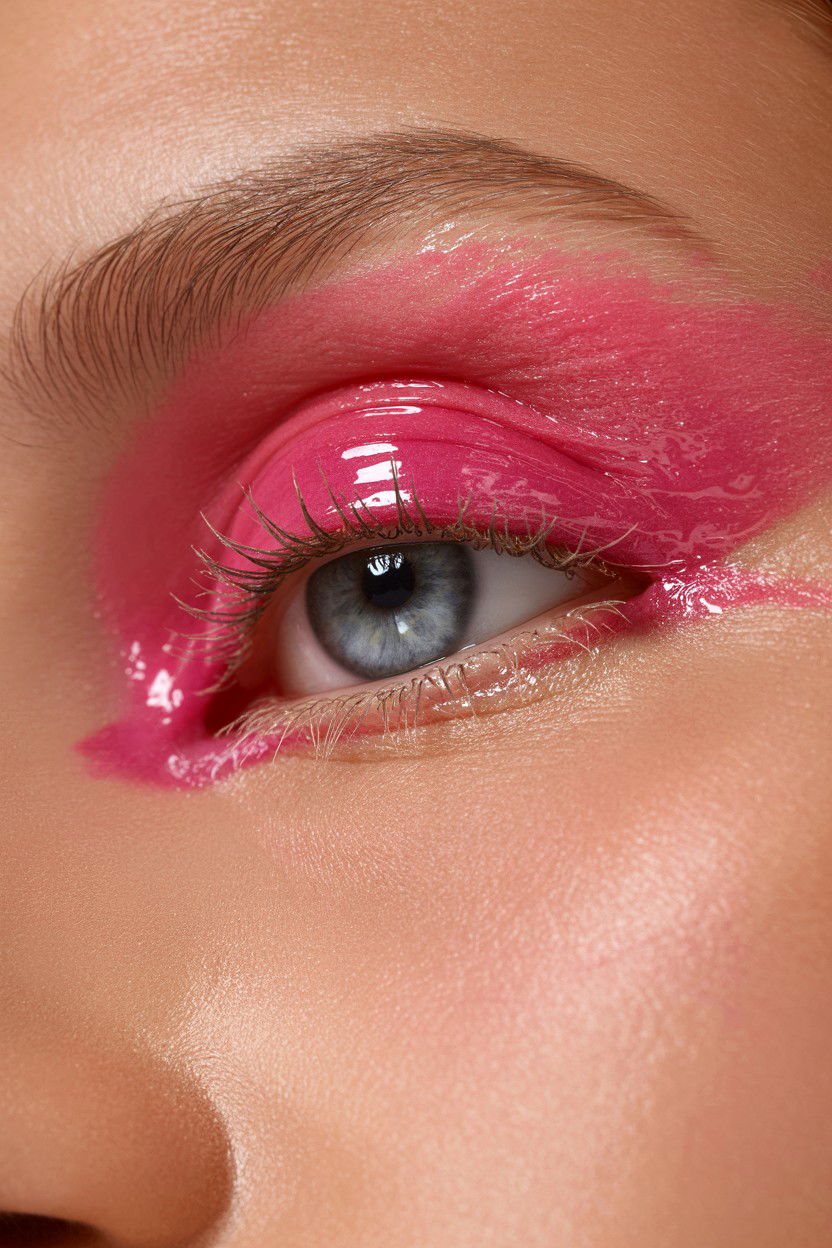 Pink Glossy Eyelids - 25 Editorial Valentine's Day Makeup