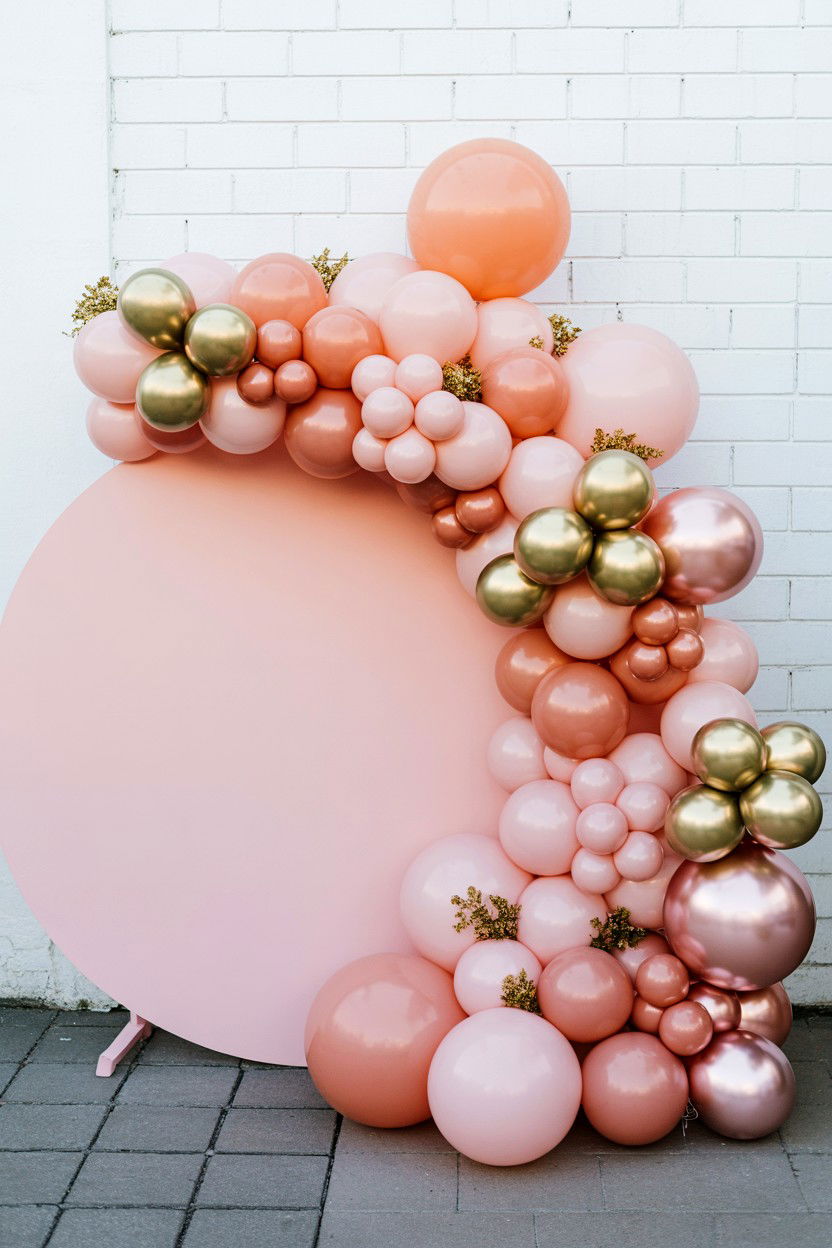Pink Gold Balloon Arch - 25 Valentine's Day Balloon Bouquet Ideas