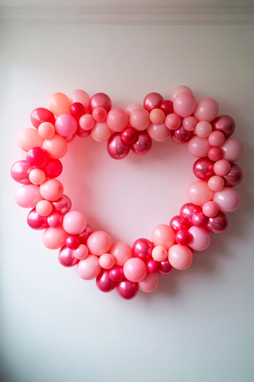 Pink Heart Balloon Wall - 25 Valentine's Day Balloon Wall Ideas