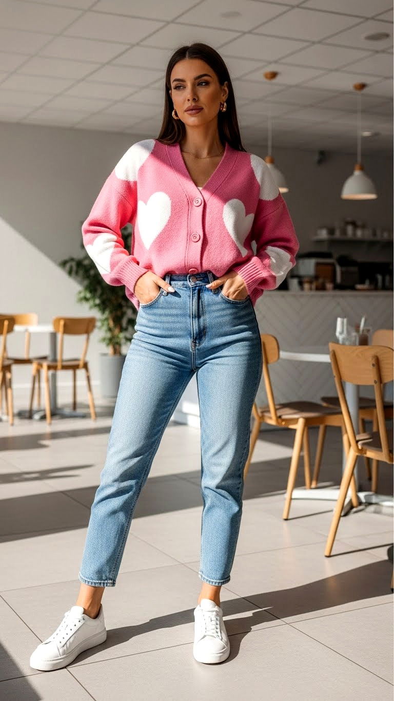 Pink Heart Cardigan - 25 valentine's day sweater ideas