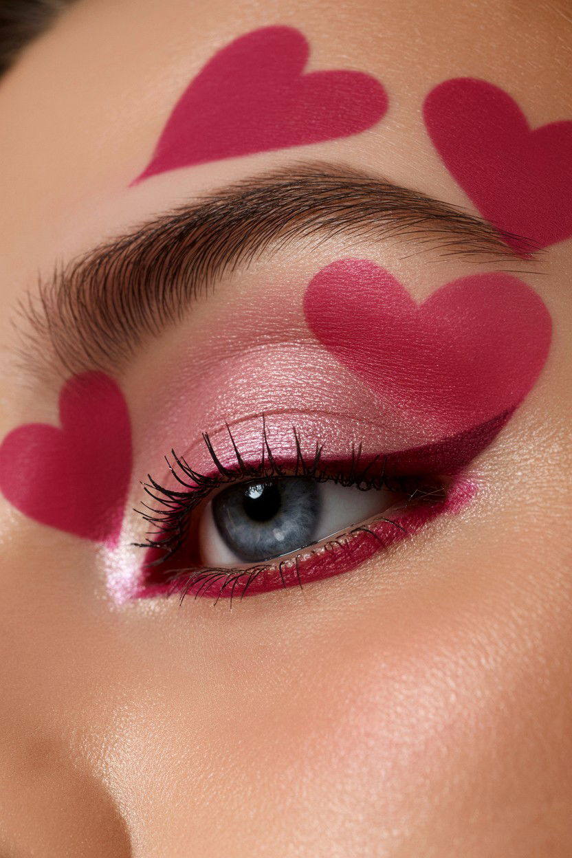 Pink Heart Eyeshadow - 25 Heart Makeup Valentine's Day Ideas
