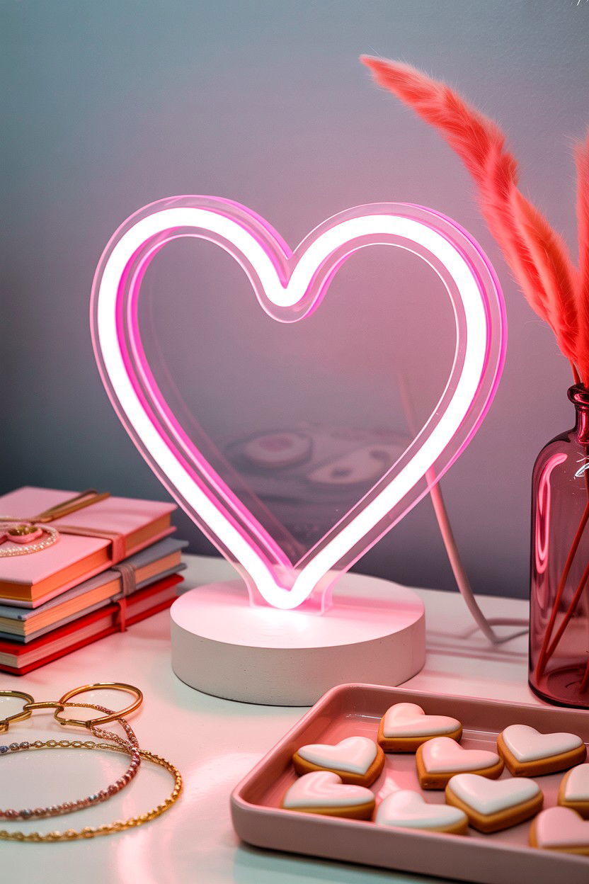 Pink Heart Neon Light - 25 Valentine's Day LED Sign Ideas
