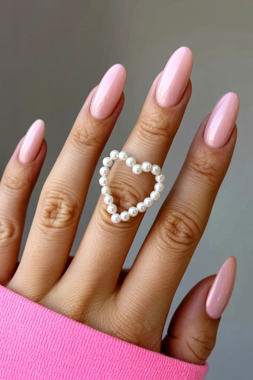 Pink Heart Pearl Nails - 25 Pearl Valentine's Day Nail Ideas