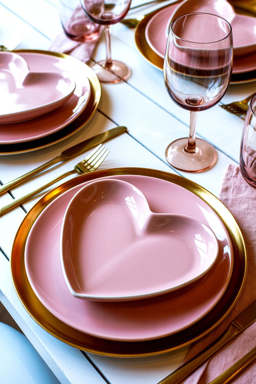 Pink Heart Shaped Plates - 25 Valentine's Day Brunch Table Ideas