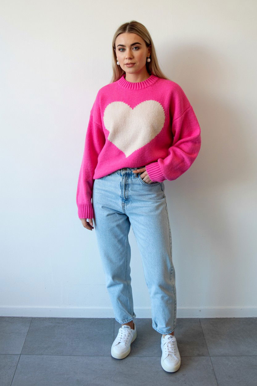 Pink Heart Sweater - 25 Valentine's Day Outfit Ideas