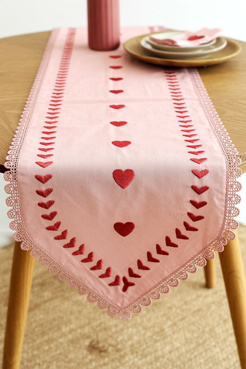 Pink Heart Table Runner - 25 Valentine's Day Table Runner Ideas