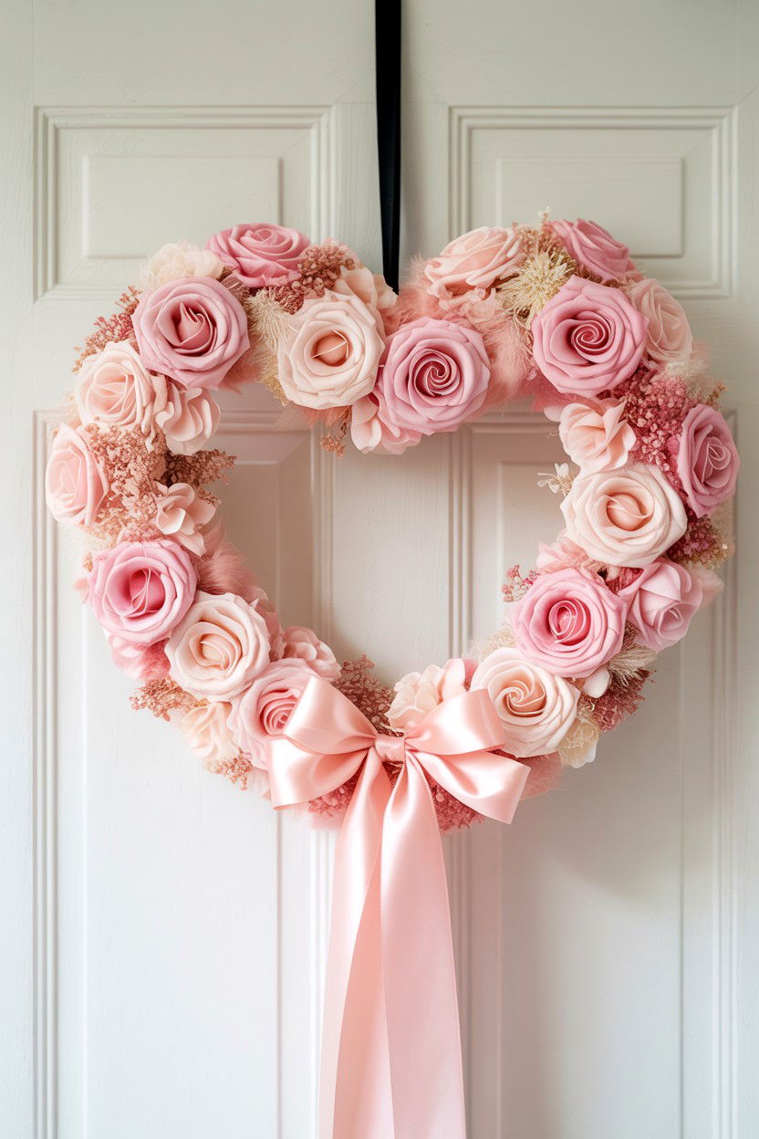Pink Heart Wreath - 25 Valentine's Day Entry Way Decor Ideas