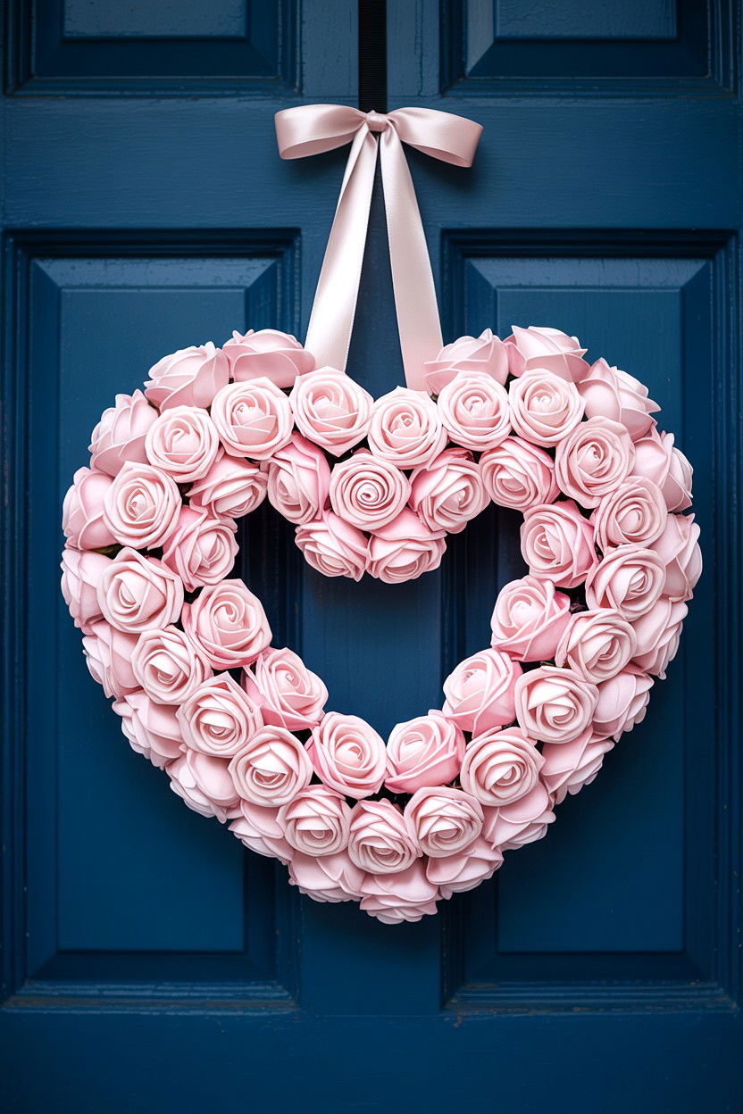 Pink Heart Wreath - 25 Valentine's Day Front Door Ideas