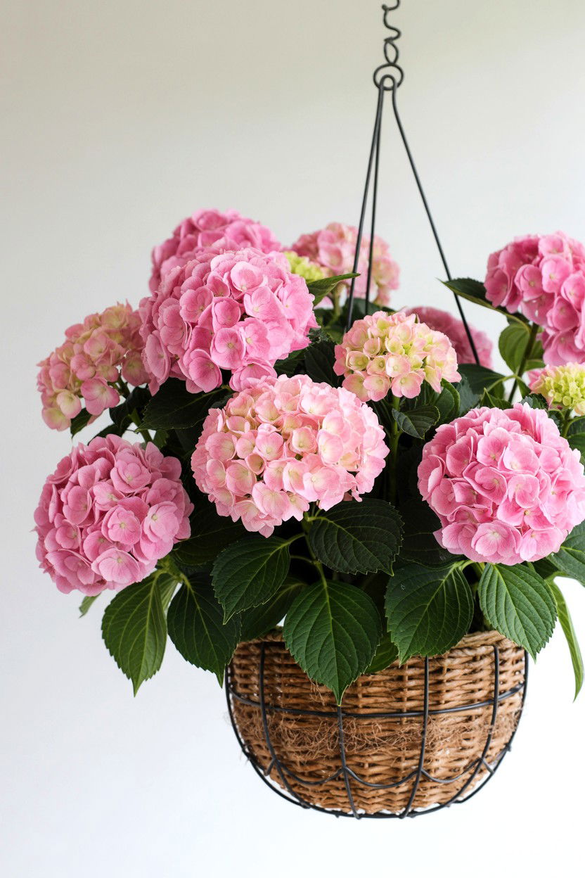 Pink Hydrangea Hanging Basket - 25 Valentine's Day Hanging Basket Ideas