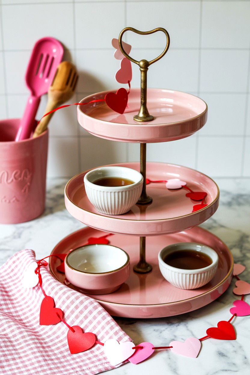 Pink Kitchen Valentine Tiered Tray - 25 Pink Valentine's Day Tiered Tray Ideas