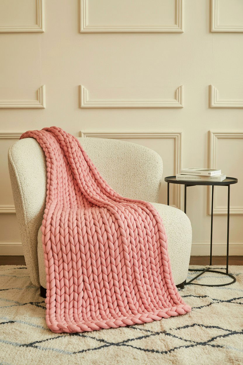 Pink Knit Blanket - 25 Valentine's Day Living Room Decor Ideas