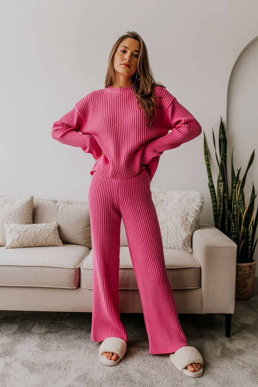 Pink Knit Lounge Set - 25 Pink Valentine's Day Outfits