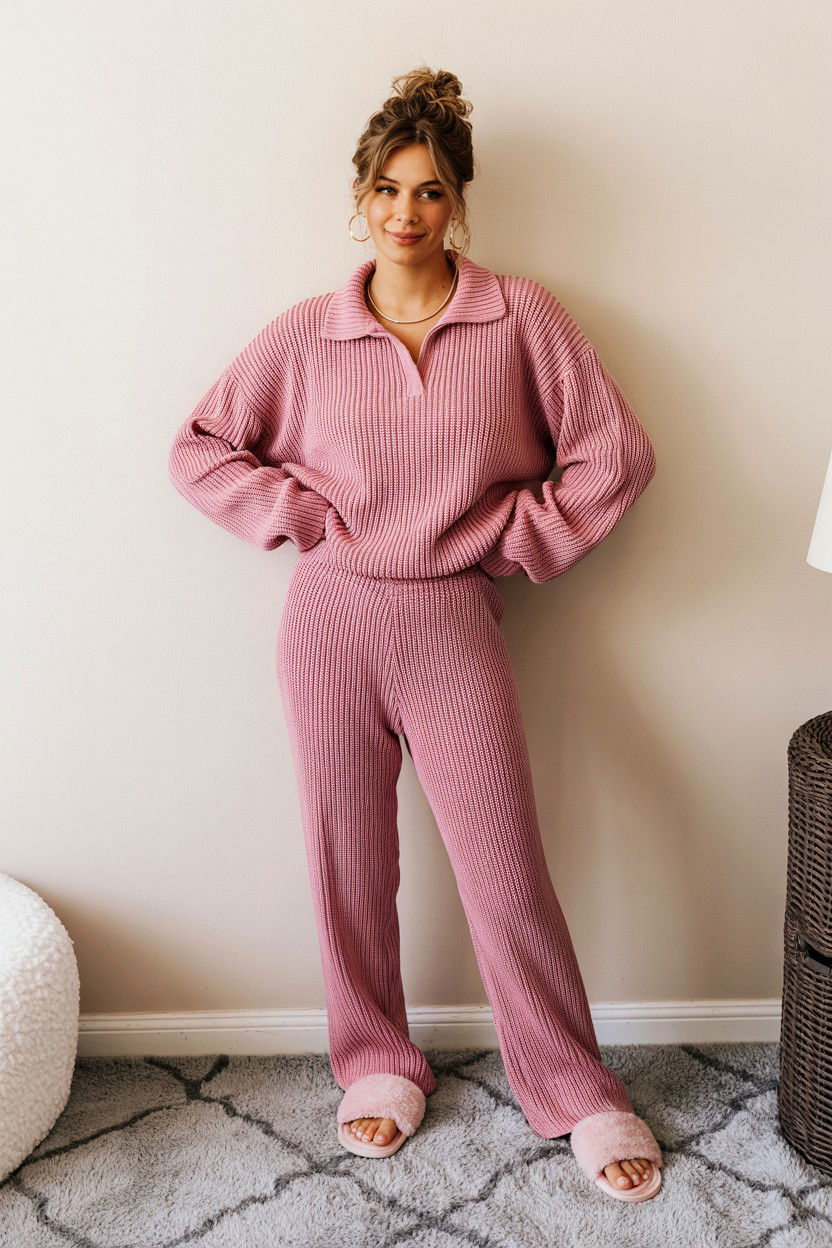 Pink Knit Lounge Set - 25 Valentine's Day Outfit Ideas