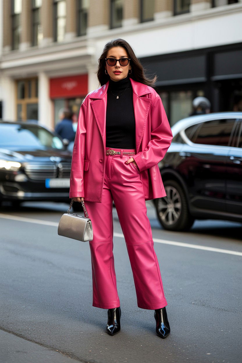Pink Leather Pants - 25 Pink Valentine's Day Outfits