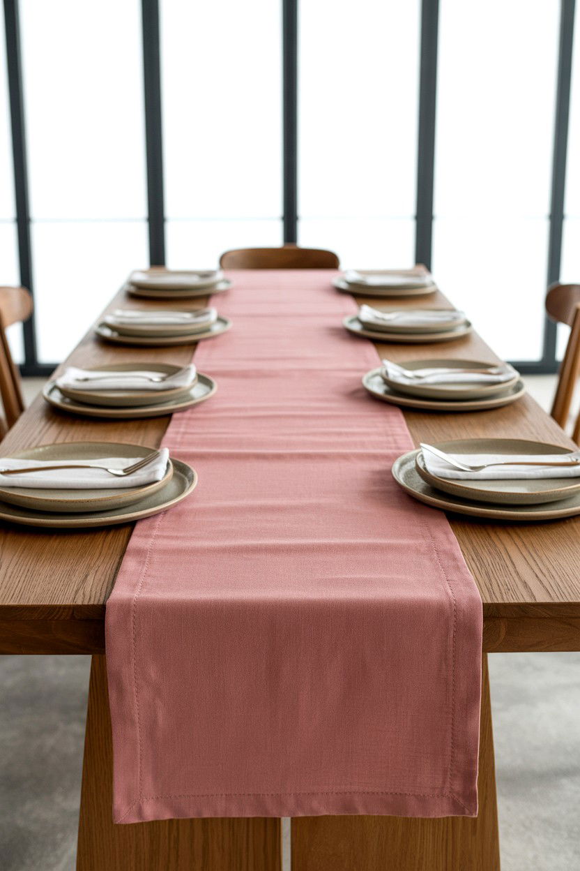 Pink Linen Table Runner - 25 Minimalist Valentine's Day Decor Ideas