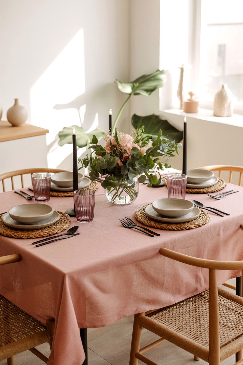 Pink Linen Tablecloth - 25 Valentine's Day Table Cloth Ideas
