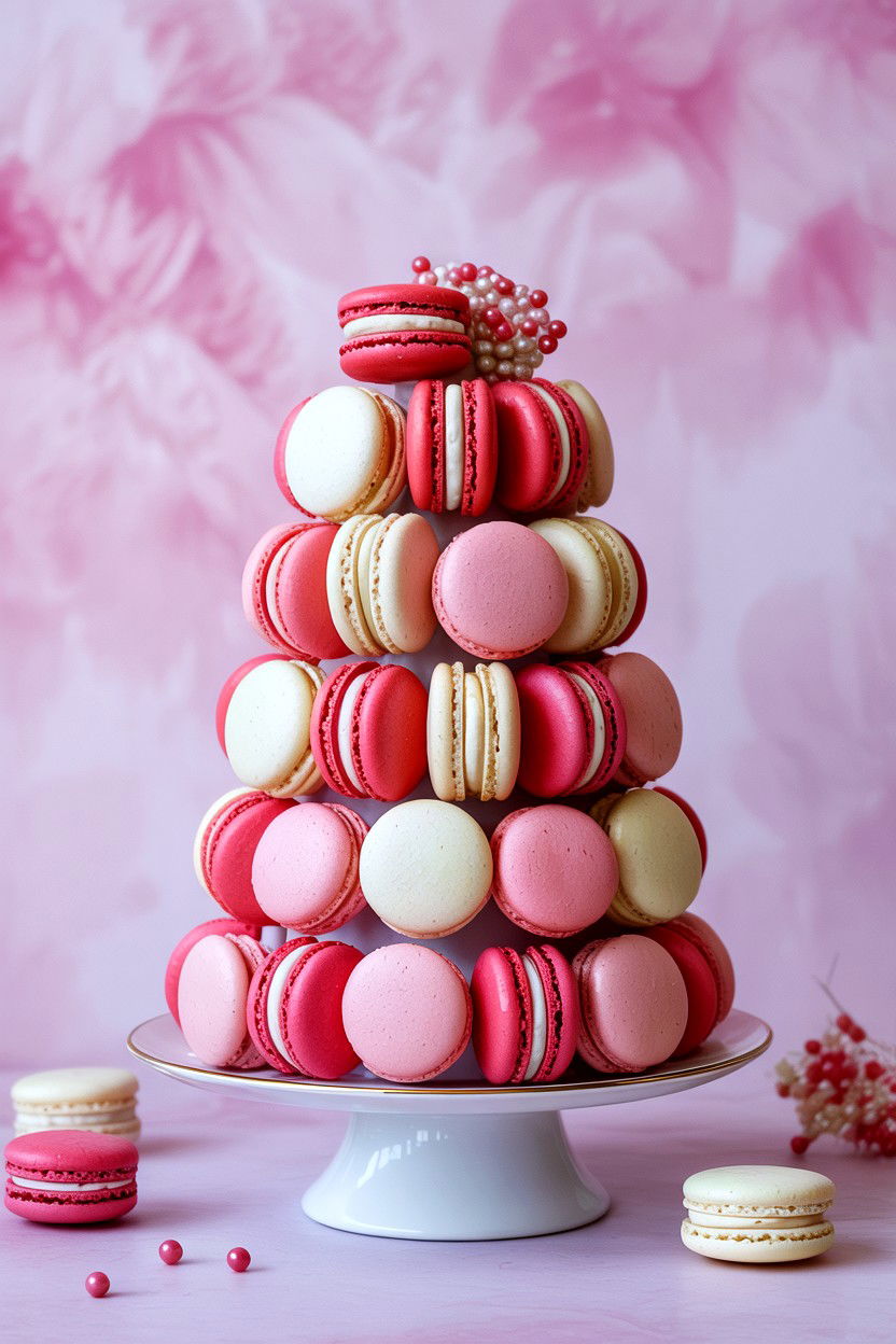 Pink Macaron Tower - 25 Valentine's Day Tea Ideas