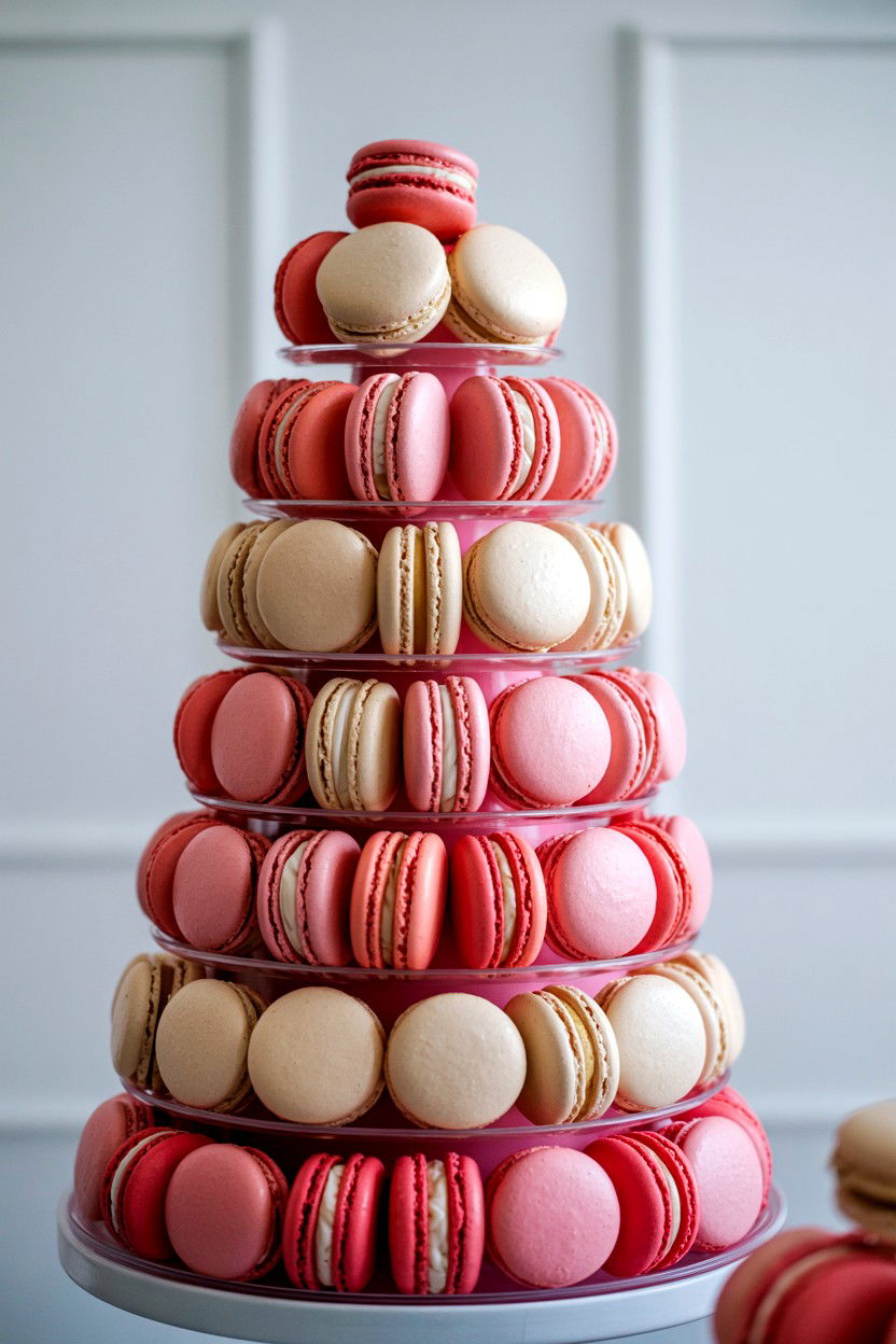 Pink Macaron Wedding Tower - 25 Valentine's Day Wedding Ideas