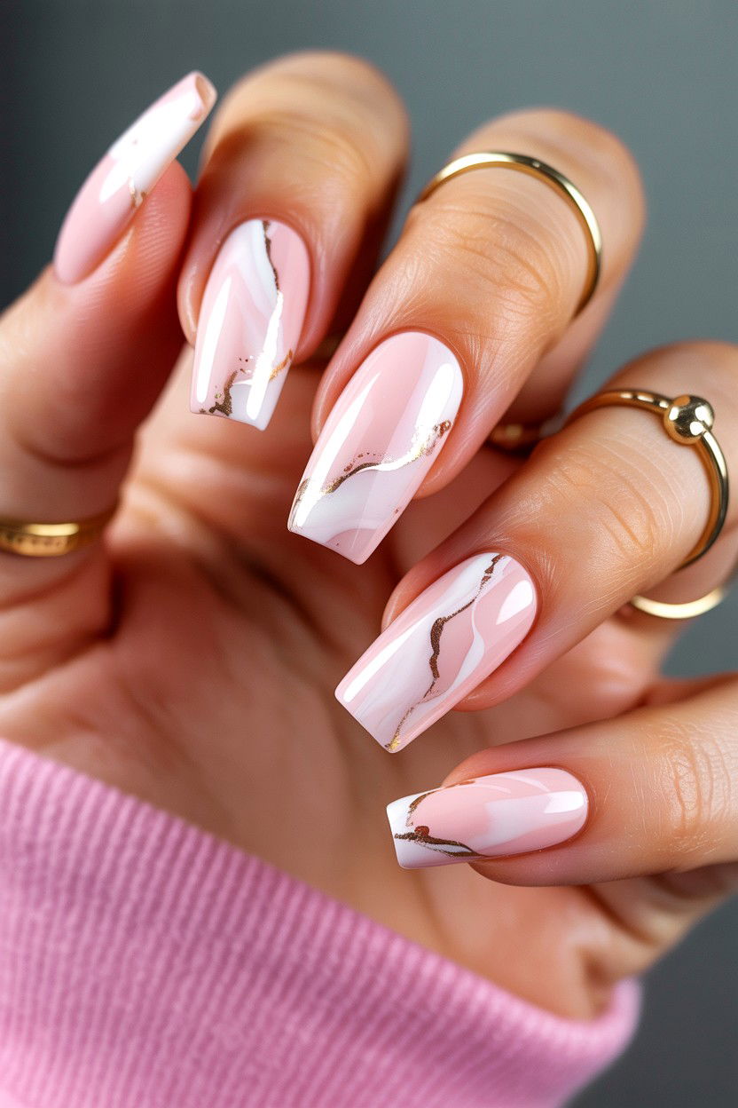 Pink Marble Coffin - 25 Valentine's Day Coffin Nail Ideas