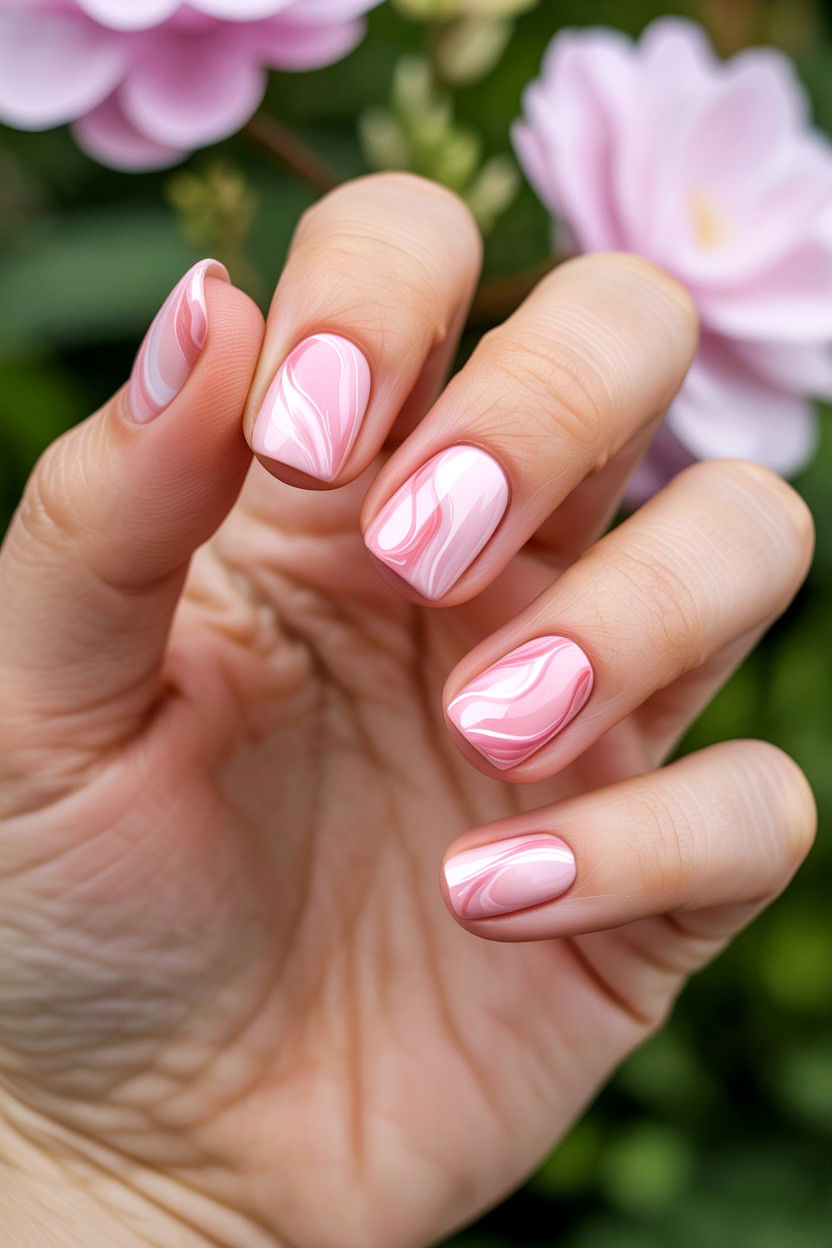 Pink Marble Nails - 25 Marble Valentine's Day Nail Ideas