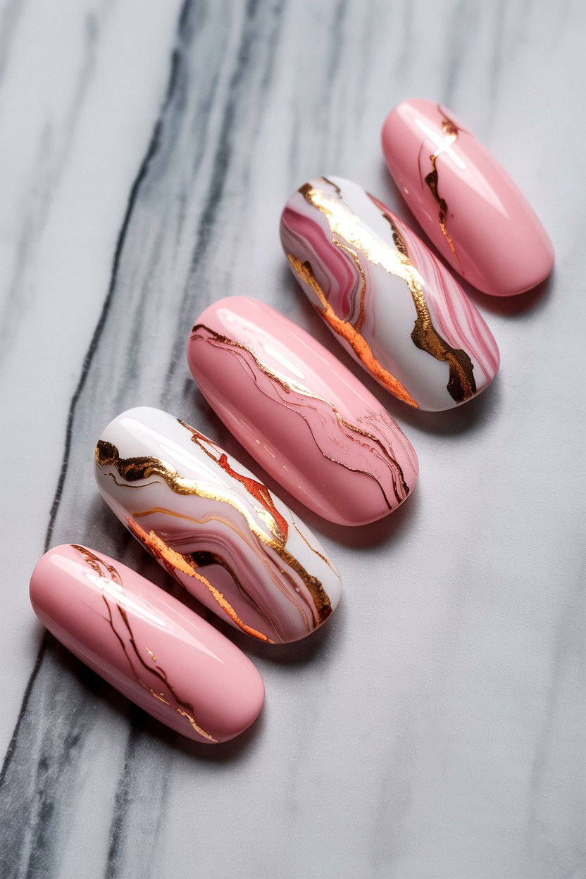 Pink Marble Nails - 25 Pink Valentine's Day Nail Ideas