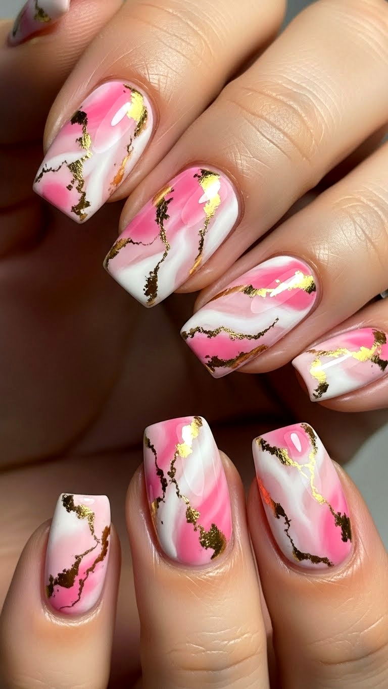 Pink Marble Nails - 25 valentine's day nails