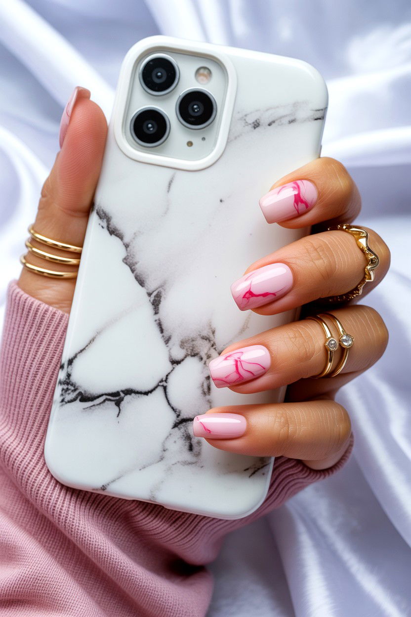 Pink Marble Press On Nails - 25 Valentine's Day Press On Nail Ideas
