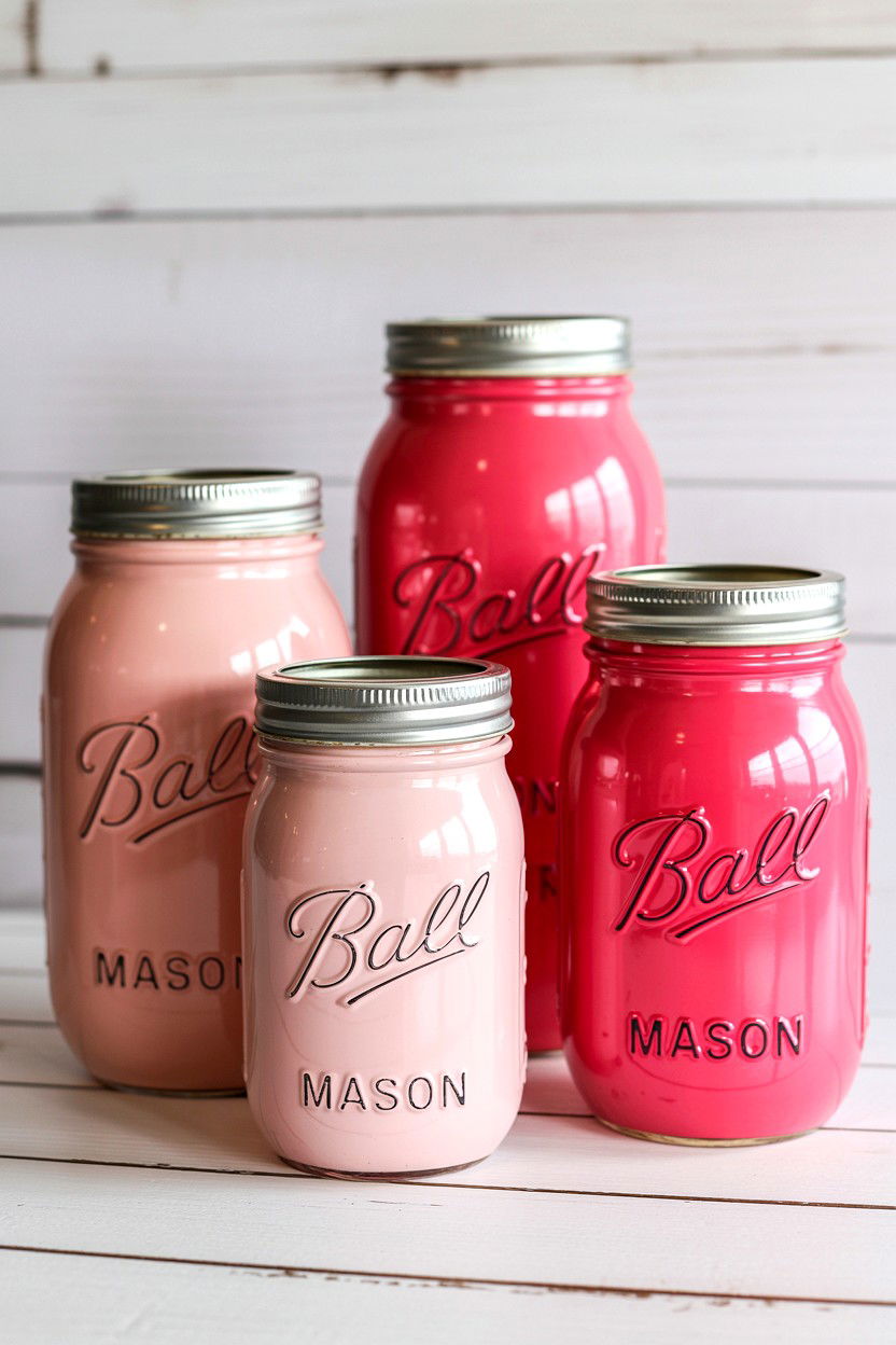 Pink Mason Jar Storage - 25 Valentine's Day Bathroom Decor Ideas