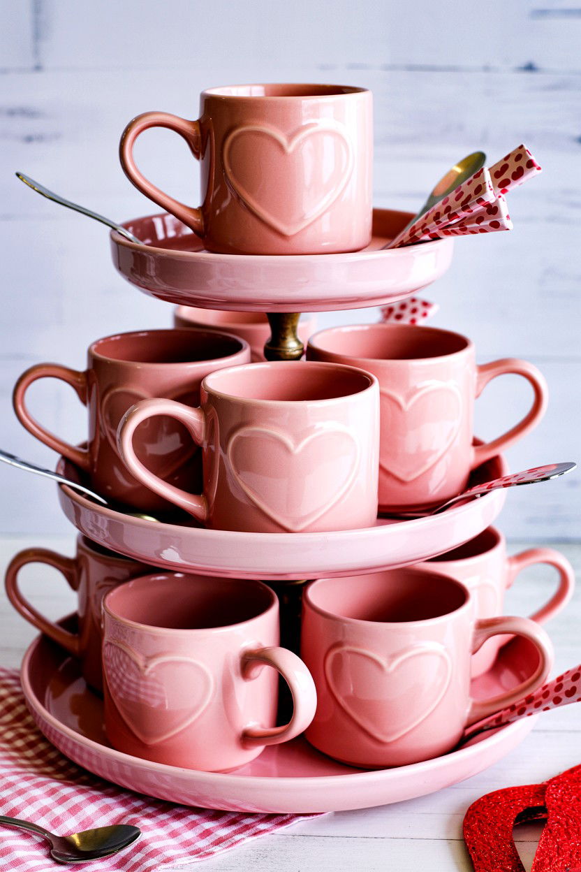 Pink Mug Valentine Tiered Tray - 25 Pink Valentine's Day Tiered Tray Ideas