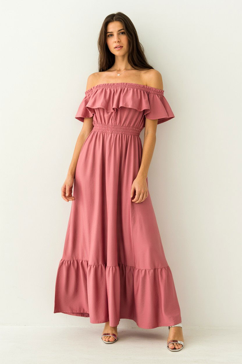 Pink Off The Shoulder Maxi Dress - 25 Valentine's Day Maxi Dress Ideas