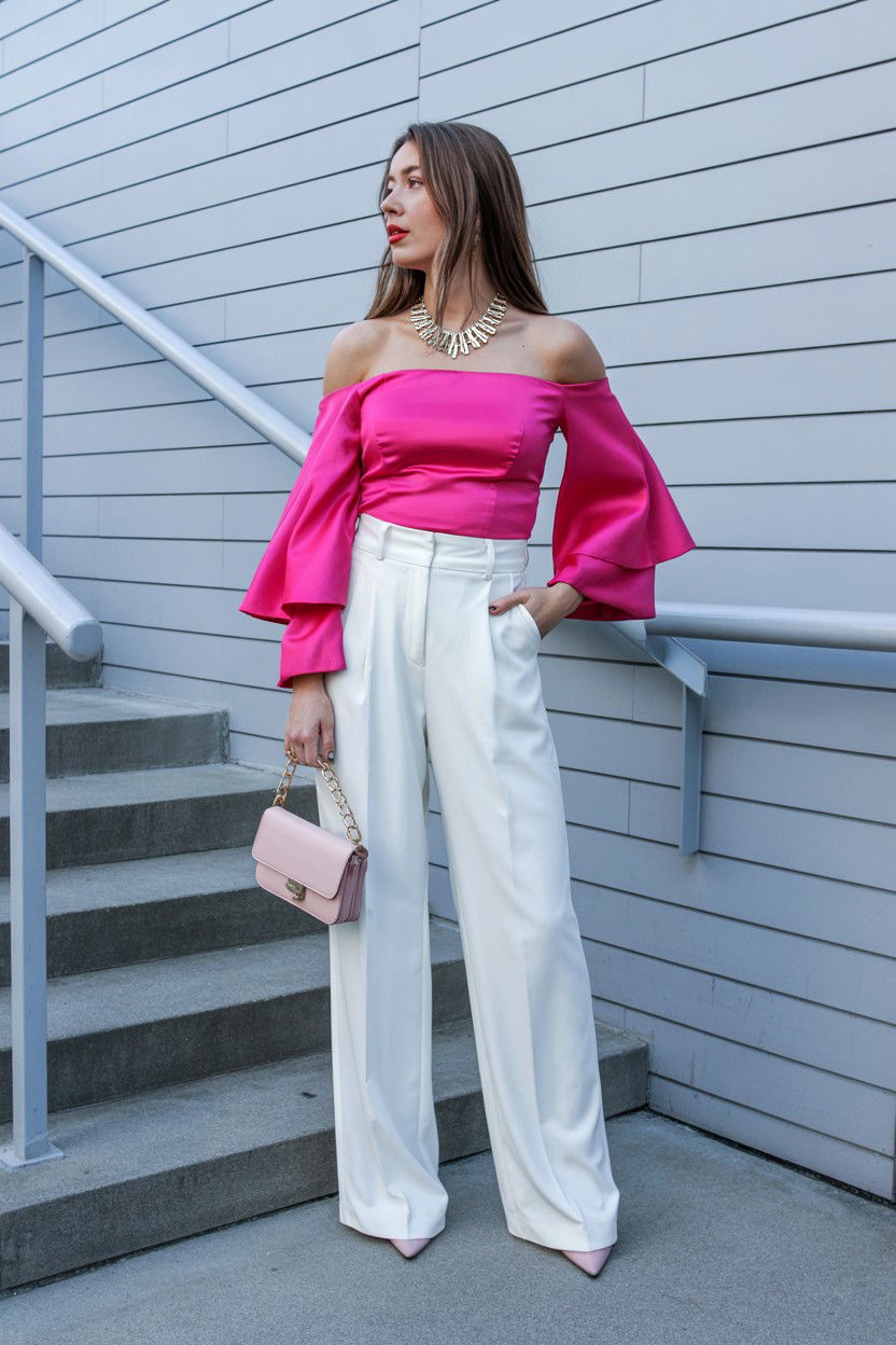 Pink Off The Shoulder Top - 25 Pink Valentine's Day Outfits