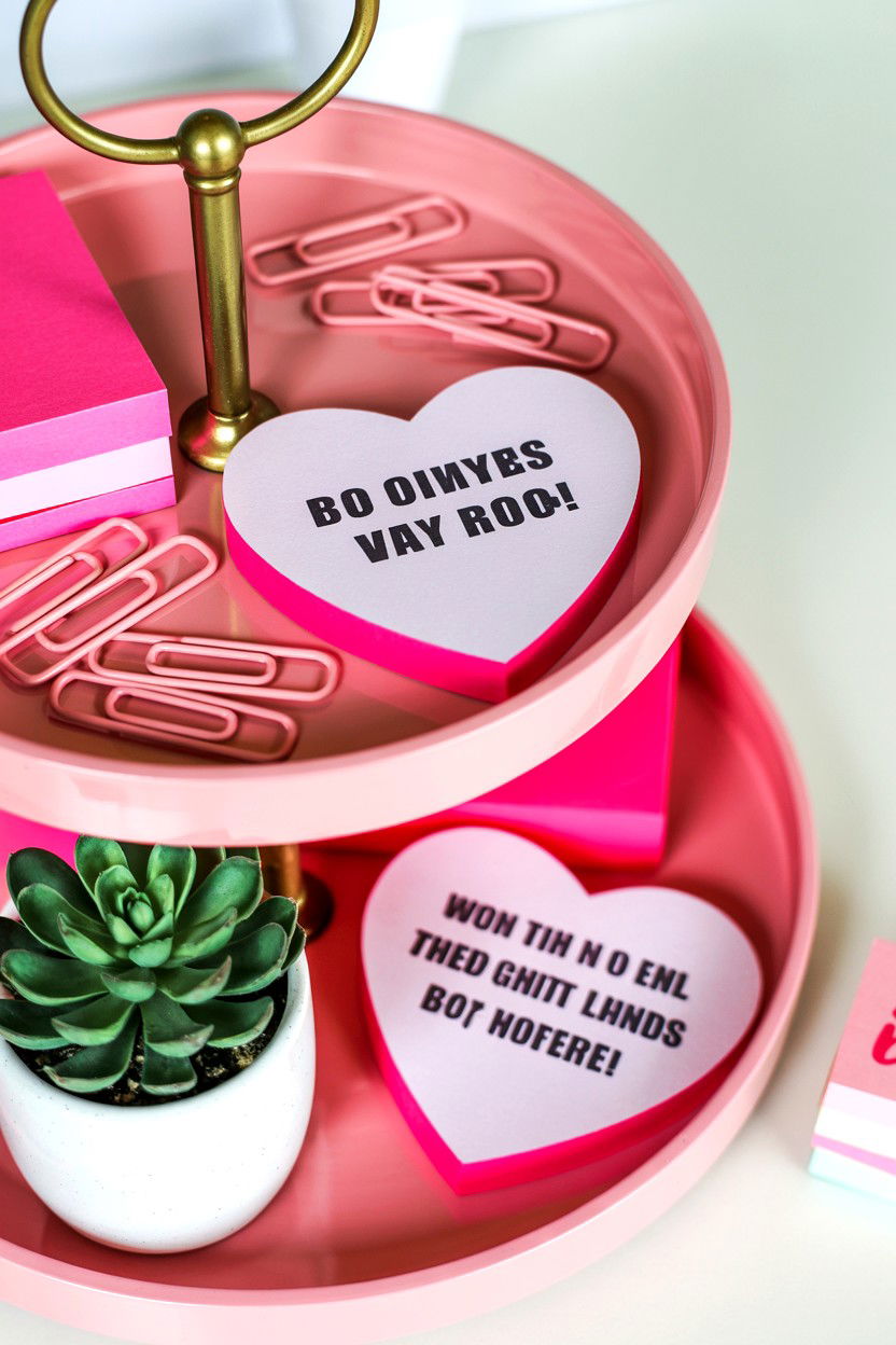 Pink Office Valentine Tiered Tray - 25 Pink Valentine's Day Tiered Tray Ideas