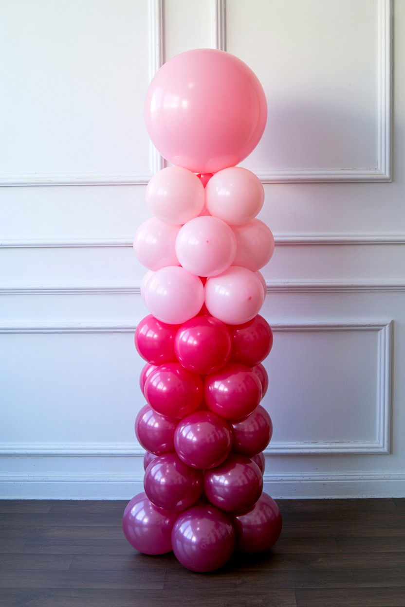 Pink Ombre Balloon Tower - 25 Valentine's Day Balloon Column Ideas