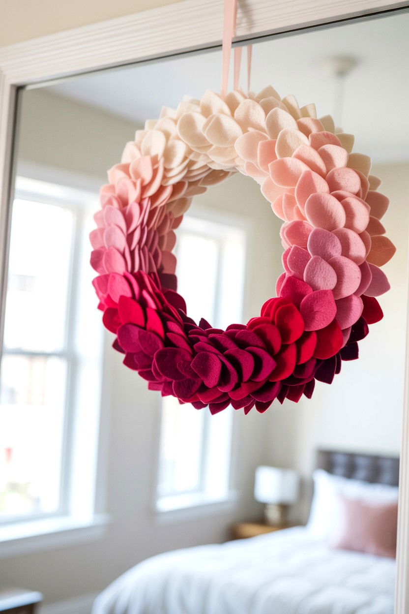 Pink Ombre Felt Wreath - 25 Felt Valentine's Day Wreath Ideas