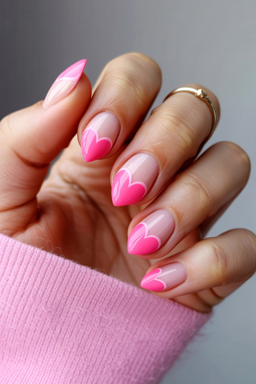 Pink Ombre Heart Nails - 25 Heart Nail Design Ideas