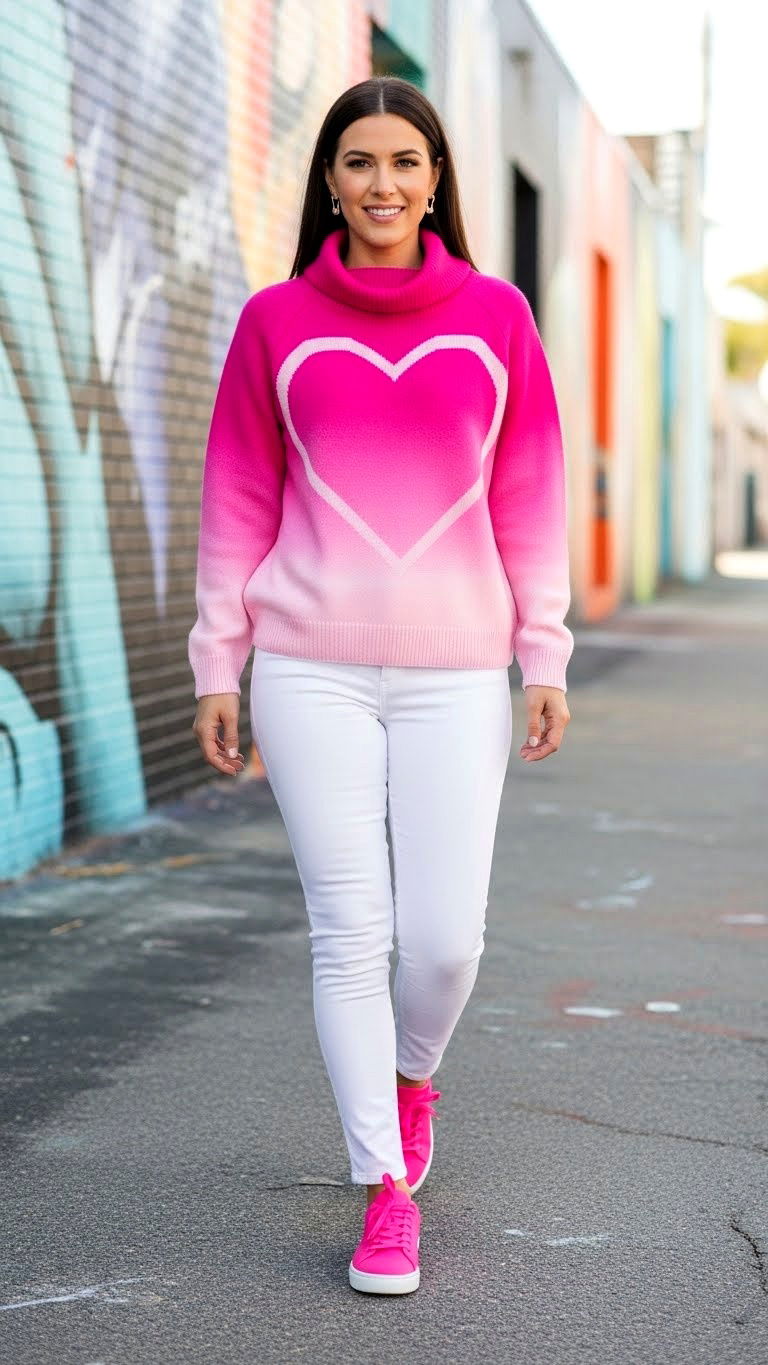 Pink Ombre Heart Pullover - 25 valentine's day sweater ideas